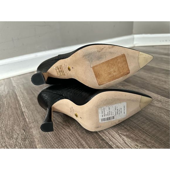 STUART WEITZMAN Black Croco Print Padded Parton Pointed Toe Kitten Heel Leather - Picture 13 of 13